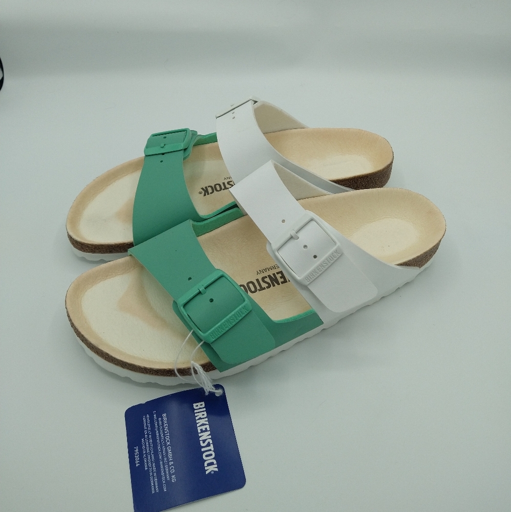 Birkenstock Arizona Split Jade & White Bold Sandals Size 9 (40) Vegan